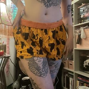 Halloween Black Cat Print Boxer Style Sleep Pajama Shorts Lg